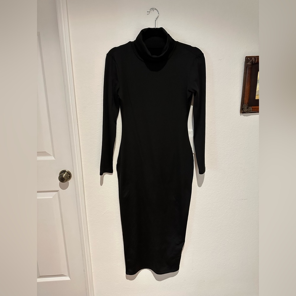 Basic Elegant Long Sleeve Turtleneck Bodycon Party Long Pencil Dress black